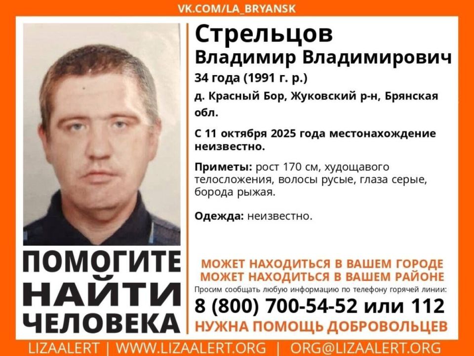 Молодой сероглазый мужчина бесследно исчез в Брянской области