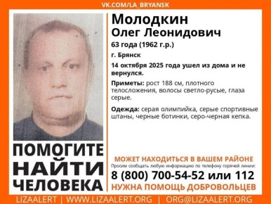 В Брянске завершились поиски пропавшего 63-летнего Олега Молодкина