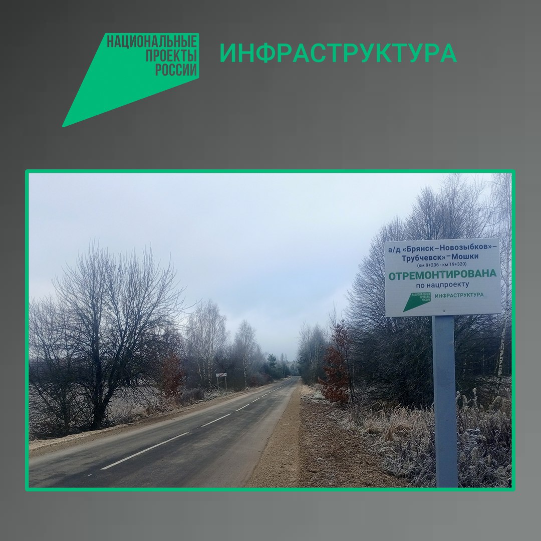По национальному проекту «Инфраструктура для жизни» в Трубчевском районе Брянской области в текущем году отремонтирован участок автомобильной дороги «Брянск-Новозыбков» - Трубчевск» - Мошки