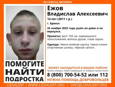 Ушел из дома. В Брянске ищут пропавшего 14-летнего мальчика