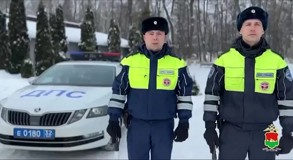 Брянские полицейские помогли семье с детьми, чья машина в мороз заглохла на трассе по пути в Москву