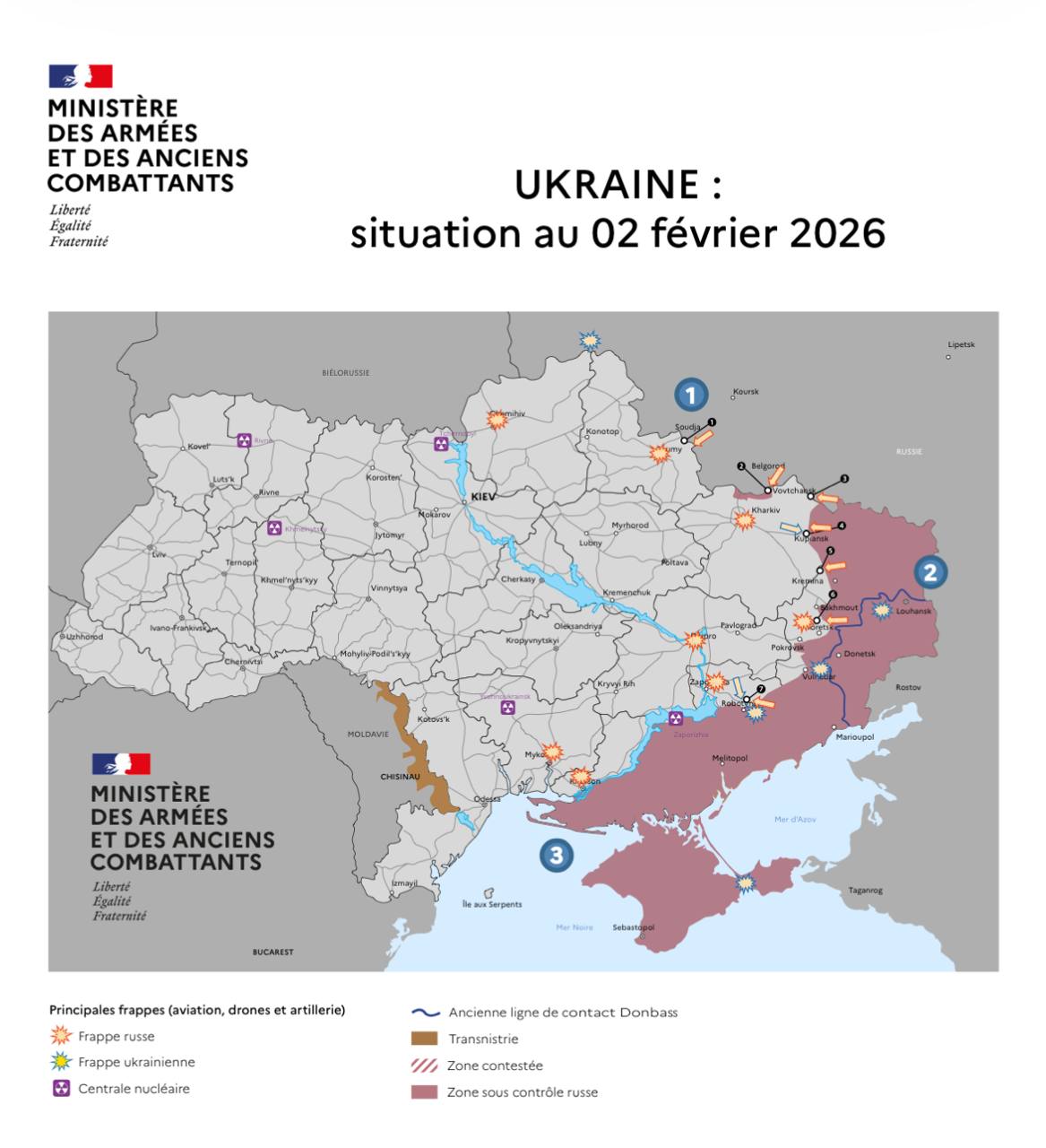 Оперативная обстановка к 2 февраля по версии министерства обороны Франции