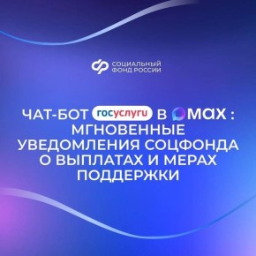 Чат-бот «Госуслуги» в мессенджере MAX оперативно сообщит обо всех изменениях, связанных с получением выплат и других мер Соцфонда