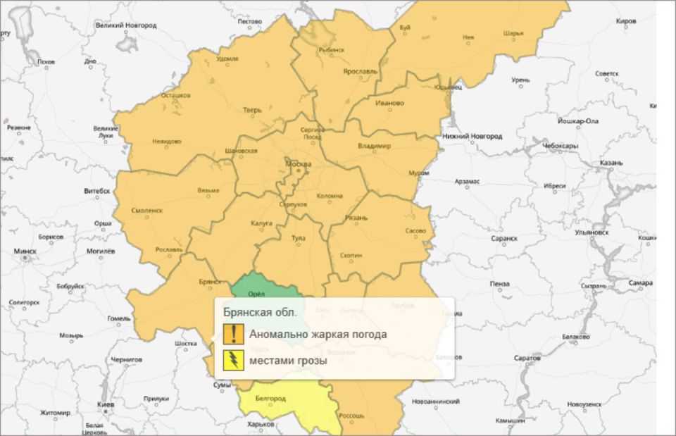 Оранжевый уровень опасности ввели на Брянщине из-за аномальной жары