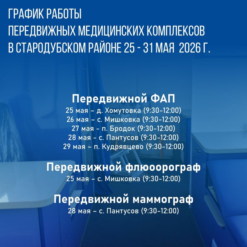 График работы передвижных медицинских комплексов 25 - 31 мая 2026 г