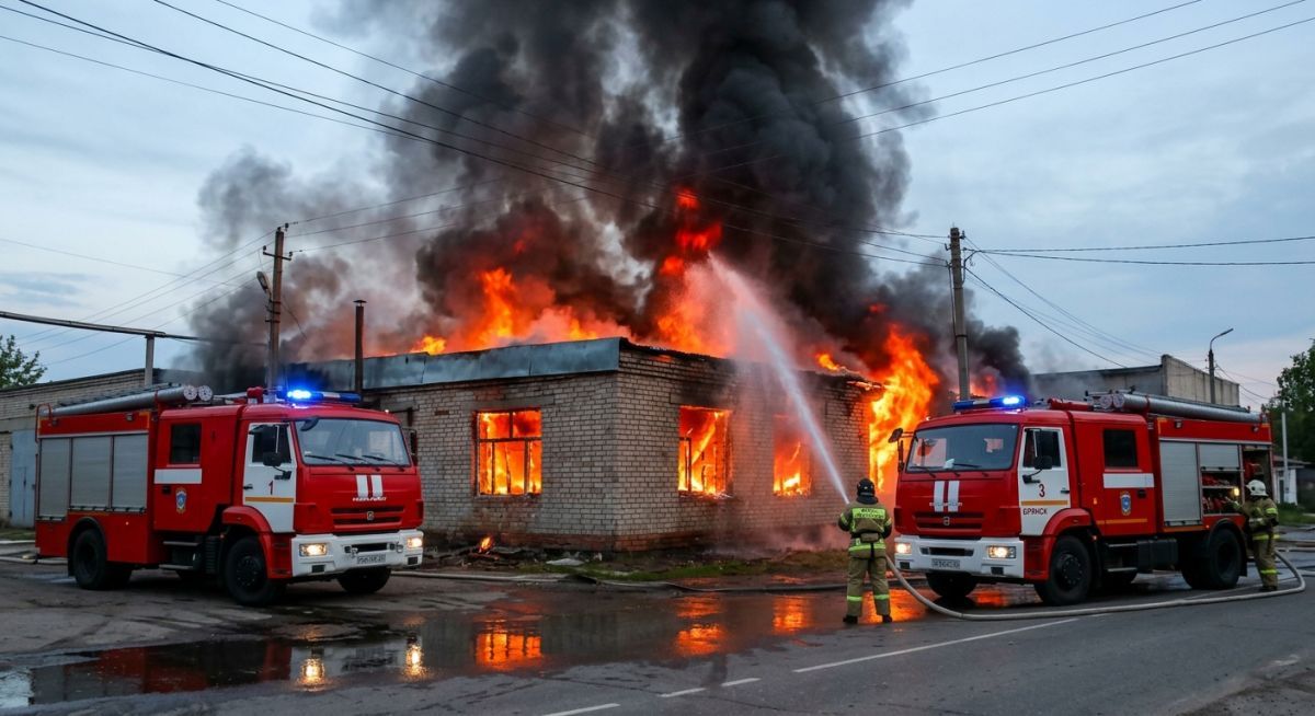 Кирпичный бокс сгорел в Брянске